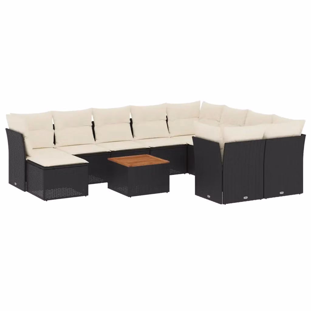 vidaXL Set Divani da Giardino 11 pz in Polyrattan con Cuscini e Tavolino da Esterno Moderno Nero – 2