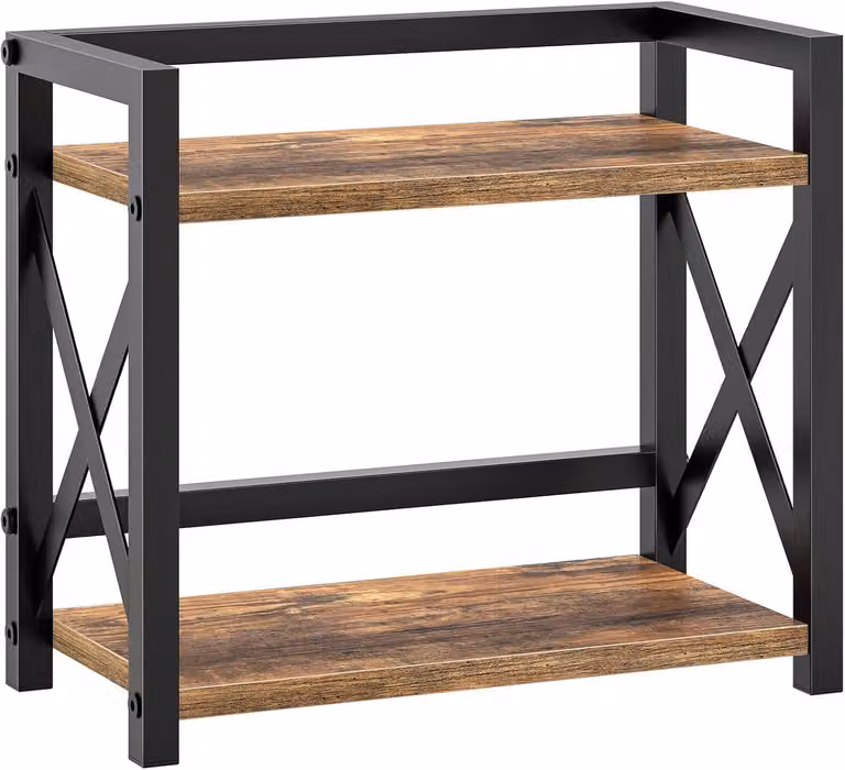 Scaffale per spezie, dimensioni 30x15x26 cm, 2 ripiani, design industriale, color marrone e nero vintage, ideale per la cucina