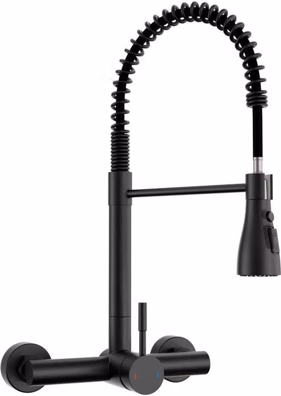 Robusta rubinetteria da cucina nera con tre funzioni di riscaldamento e rotazione completa - Potente rubinetto curvo per la cucina, alta pressione dell'acqua, altezza 45 cm.
