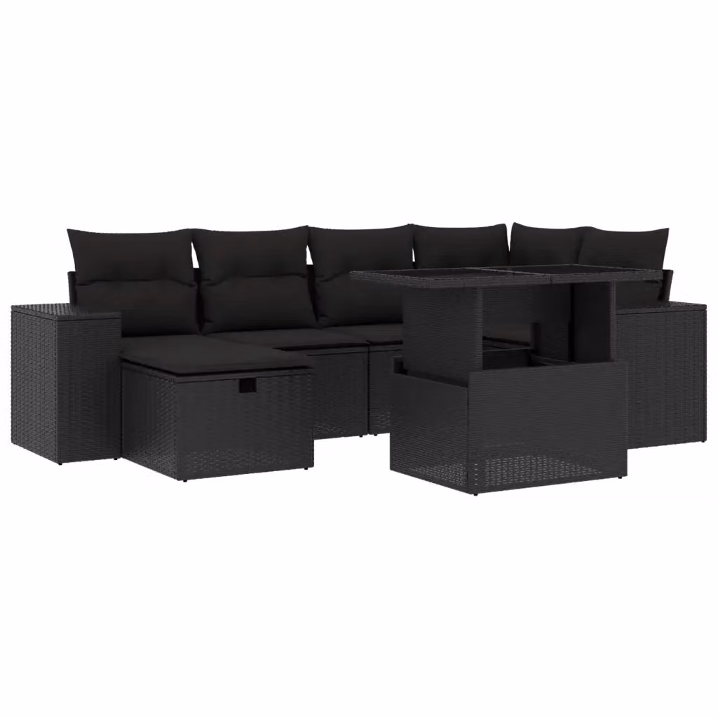 Set di divani da giardino vidaXL con 7 cuscini in polyrattan nero – 2