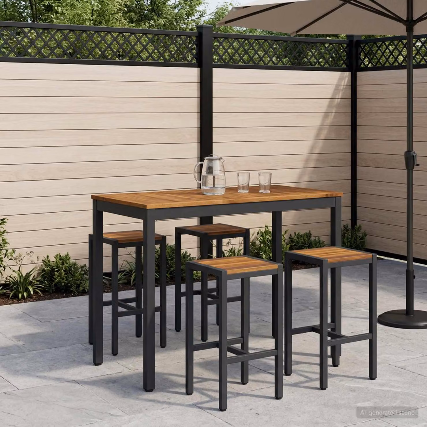 vidaXL Tavolo da Bar da Giardino NAARDEN in Legno di Acacia, Colore Naturale e Nero, L/P/H: 105 x 55 x 108,5 cm