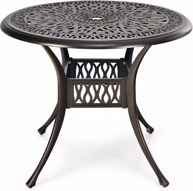 Tavolo da pranzo rotondo per esterni HELLOSHOP26 in alluminio nero opaco con foro per ombrellone L: 91 cm, P: 72 cm