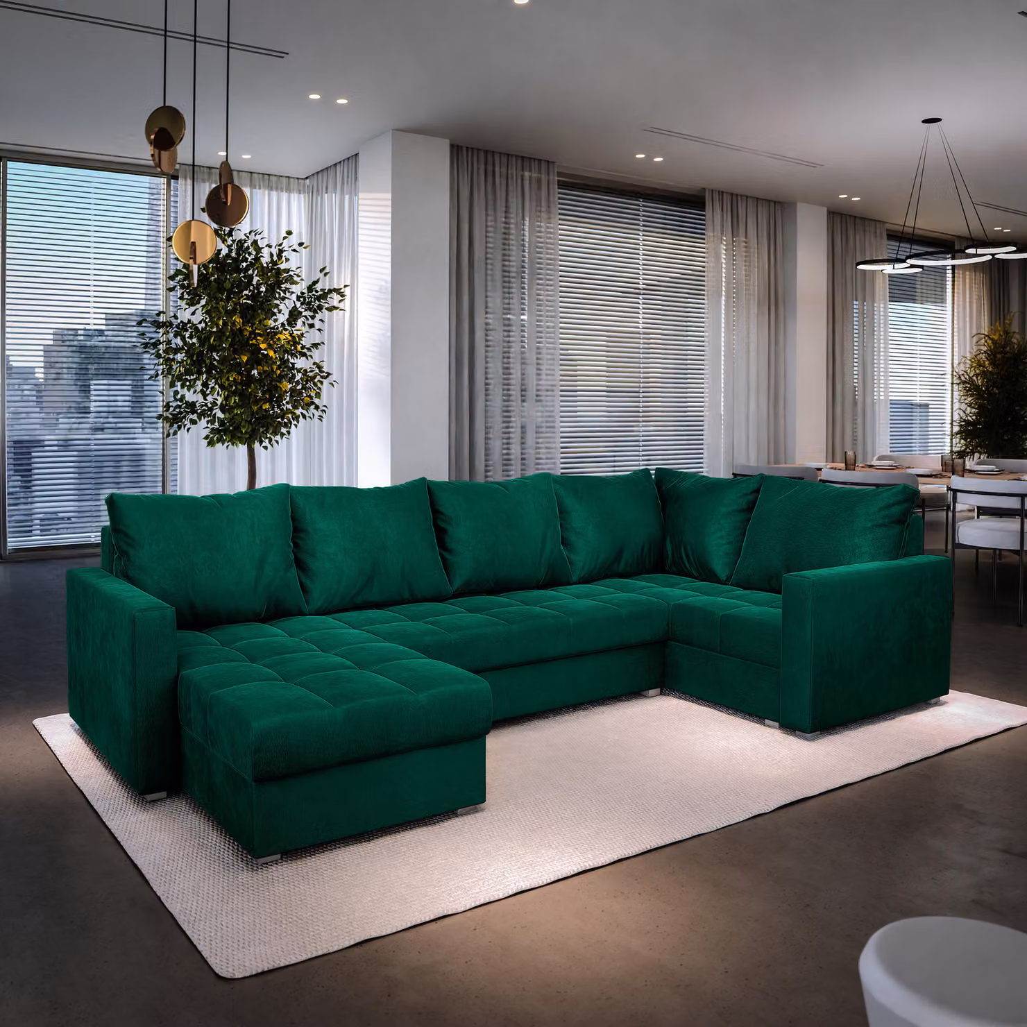 Divano angolare Masseno LORIVO R-S con funzione letto a U, divano con box letto, divano da soggiorno, divano, divano letto, set di divani - verde, KRONOS 19