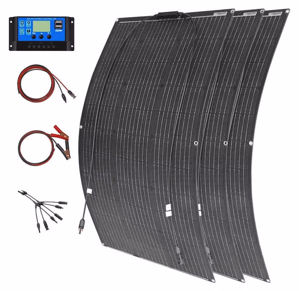 Kit di pannelli solari da 300W - 3 pannelli solari monocristallini flessibili, ideali per barche, camper e giardini