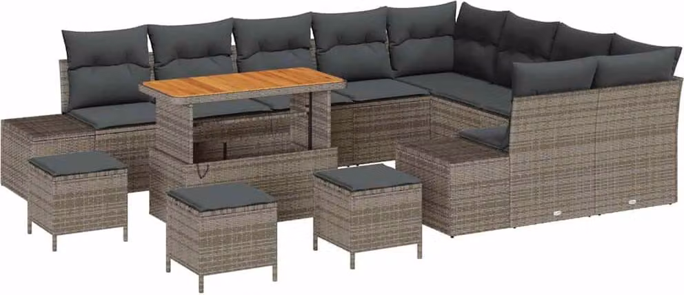 Set Divano da Giardino con cuscino 13 pcs Grigio polyrattan