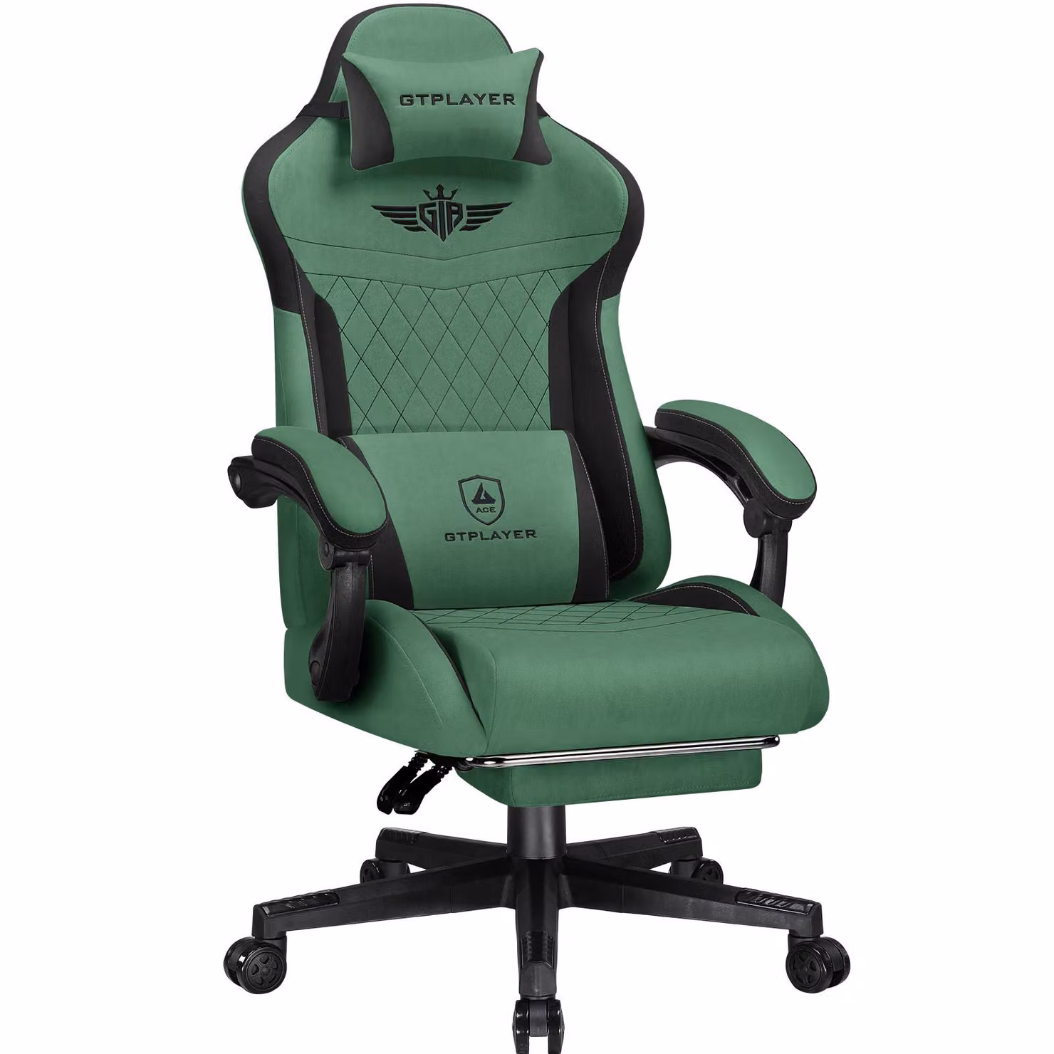 Sedia da gioco GTPLAYER, sedia da gioco ergonomica in tessuto con supporto lombare, sedia per PC con schienale allargato, portata fino a 150 kg, verde
