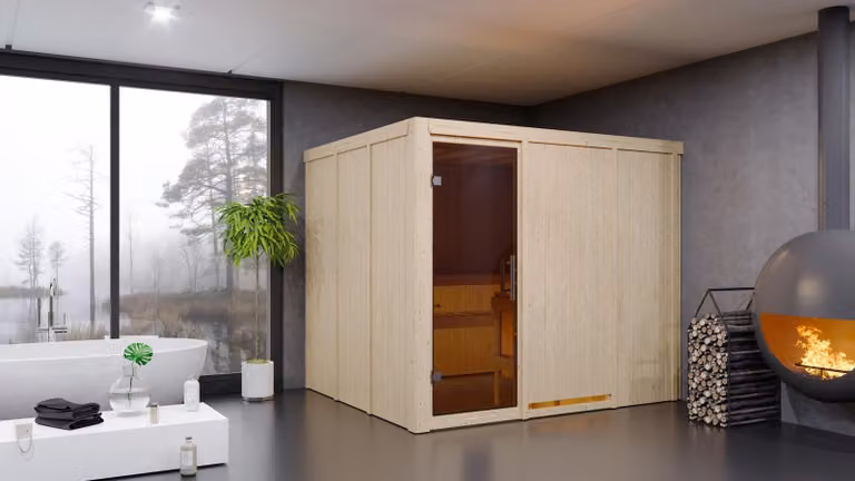 Karibu sauna cabina interna Gobin sauna interna 3 panche in legno, cabina sauna con spessore parete 68 mm, sauna a vapore con materiale di montaggio