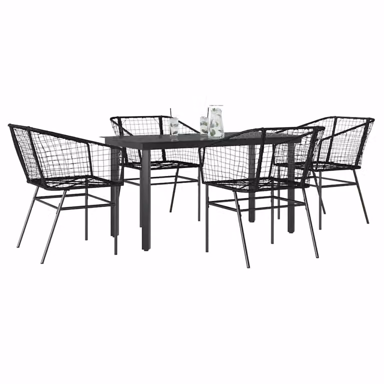 Set da pranzo da giardino vidaXL in 5 pezzi in polyrattan nero con piano in vetro