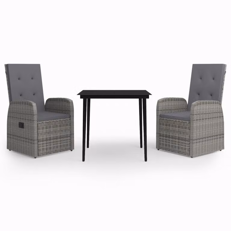 Set da Pranzo da Giardino 3 pz con Cuscini Grigio