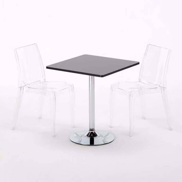 Tavolo quadrato nero e 2 sedie colorate trasparenti Grand Soleil Cristal Light Platinum - Trasparente