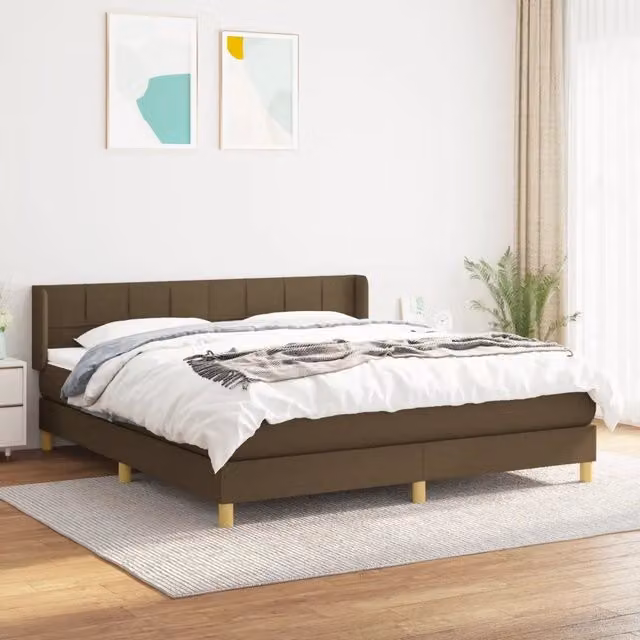Letto Ibrido vidaXL con Giroletto a Molle e Materasso in Tessuto Marrone e Bianco L/P/H: 160 x 200 x 88 cm