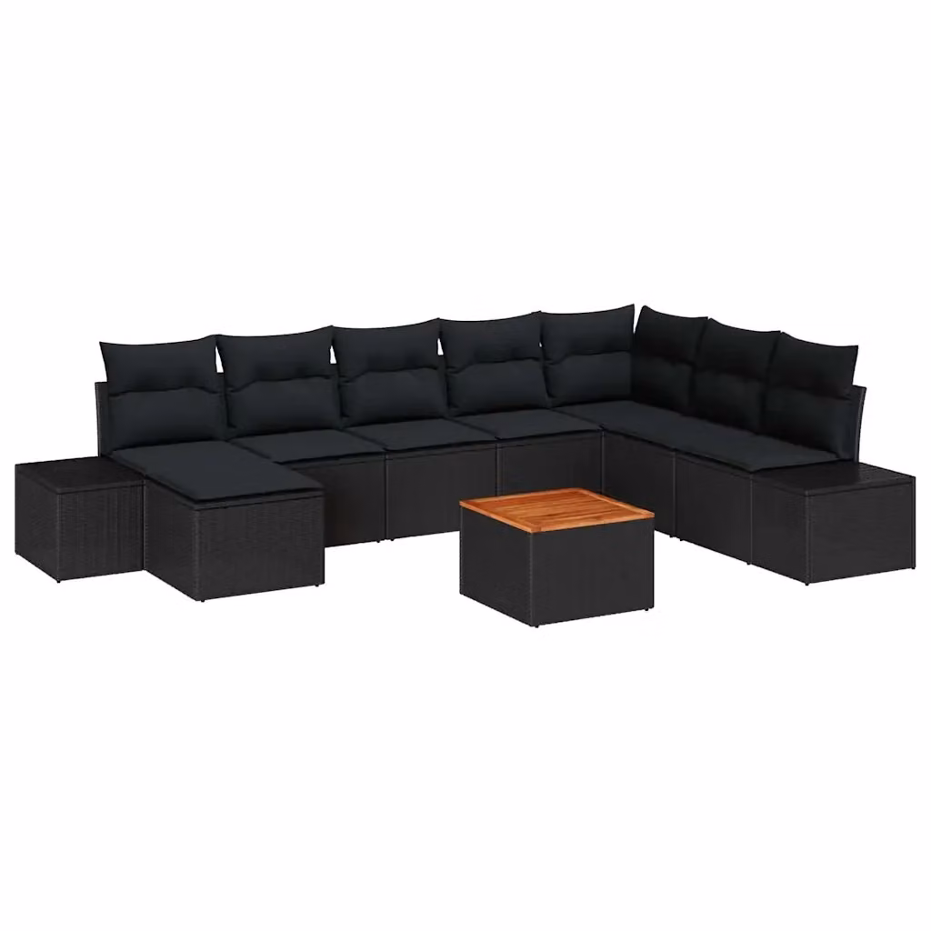 Set Divano da Giardino vidaXL 9 pz in Polyrattan Nero con Cuscini e Tavolino – 2