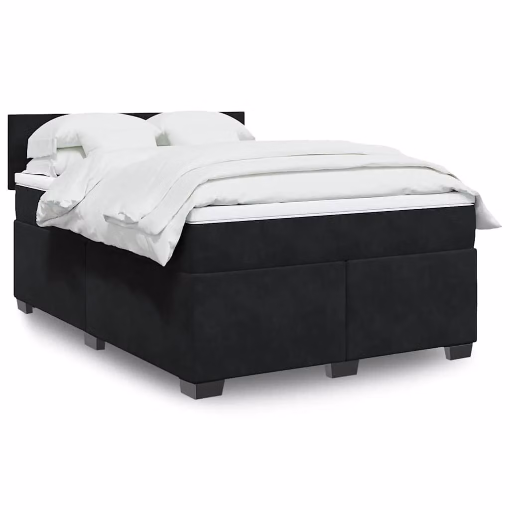 vidaXL Giroletto a Molle con Materasso in Velluto Nero L/P/H: 160 x 200 cm