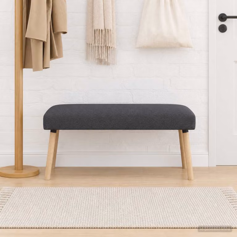 Panchina moderna vidaXL in tessuto bouclé grigio con struttura in legno, L 110 x P 40 x H 46 cm