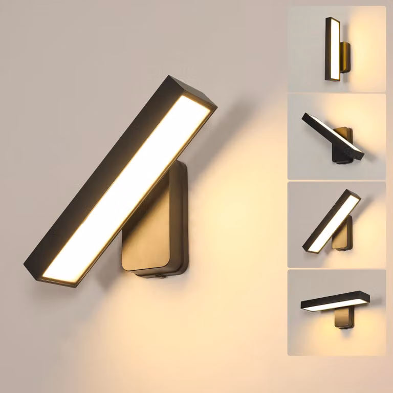 Lampada a LED da parete, 17W, grado di protezione IP65, colore nero, luce bianco caldo 3000K, orientabile a 350°, dimensioni 30x15,5 cm