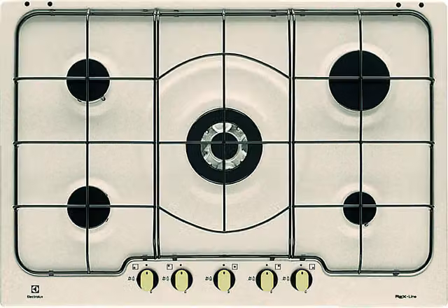 Piano cottura a gas Electrolux SoftLine RGG7253OON con 5 fuochi e tripla corona, colore Sabbia, L: 74 cm, P: 51 cm