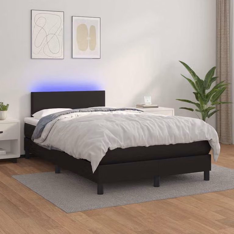vidaXL Giroletto a Molle con Materasso e LED in Similpelle Nero L: 120 cm, P: 200 cm