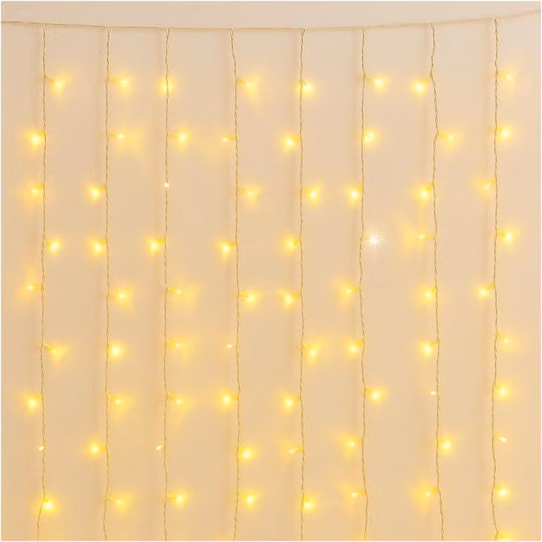 Tenda luminosa con 200 LED, lunghezza 3 metri, colore giallo, grado di protezione IP65, espandibile, effetto lampeggiante