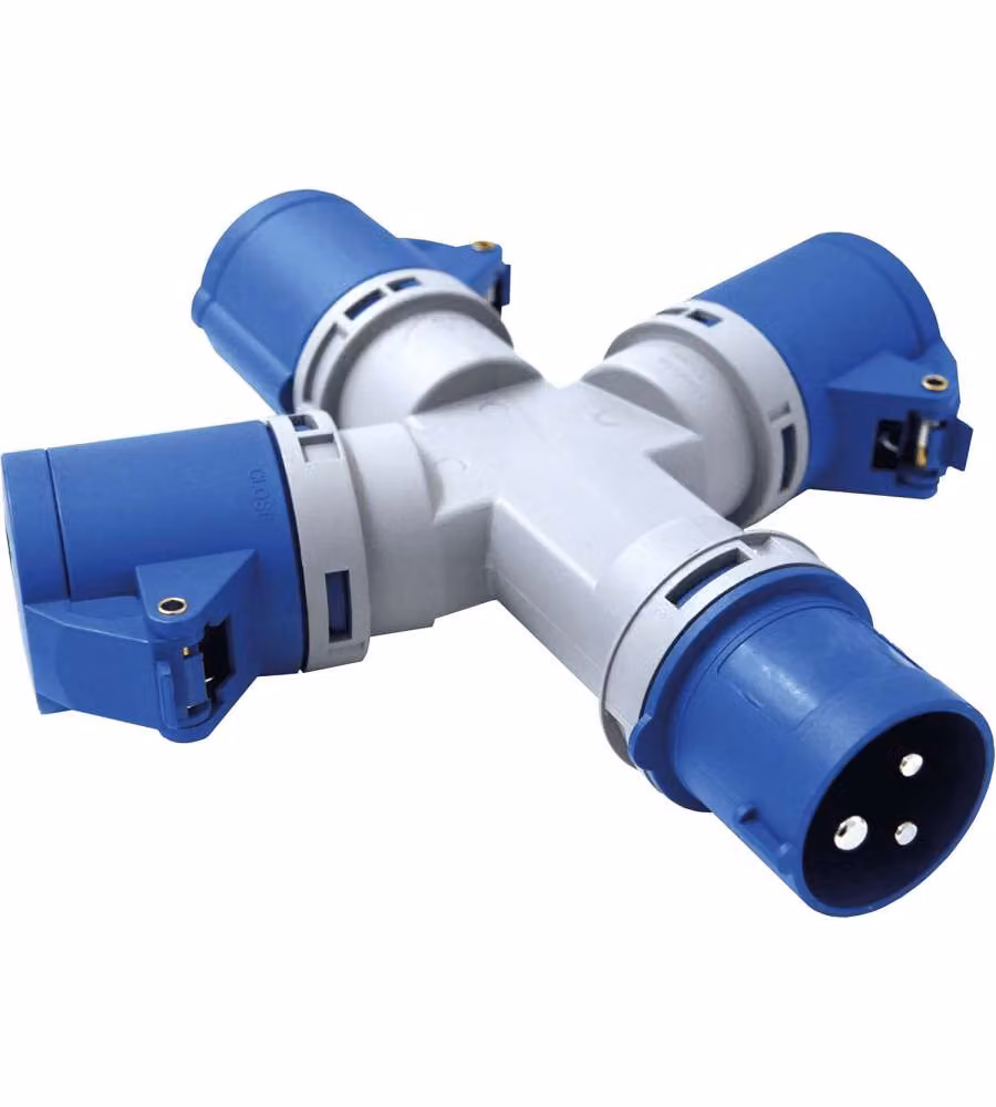 Electraline Adattatore Multipresa 3 Prese Industriali Grigio 3600W IP44