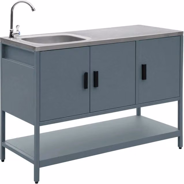 Cucina da esterno modulare in acciaio con lavandino, 120cm, blu grigio