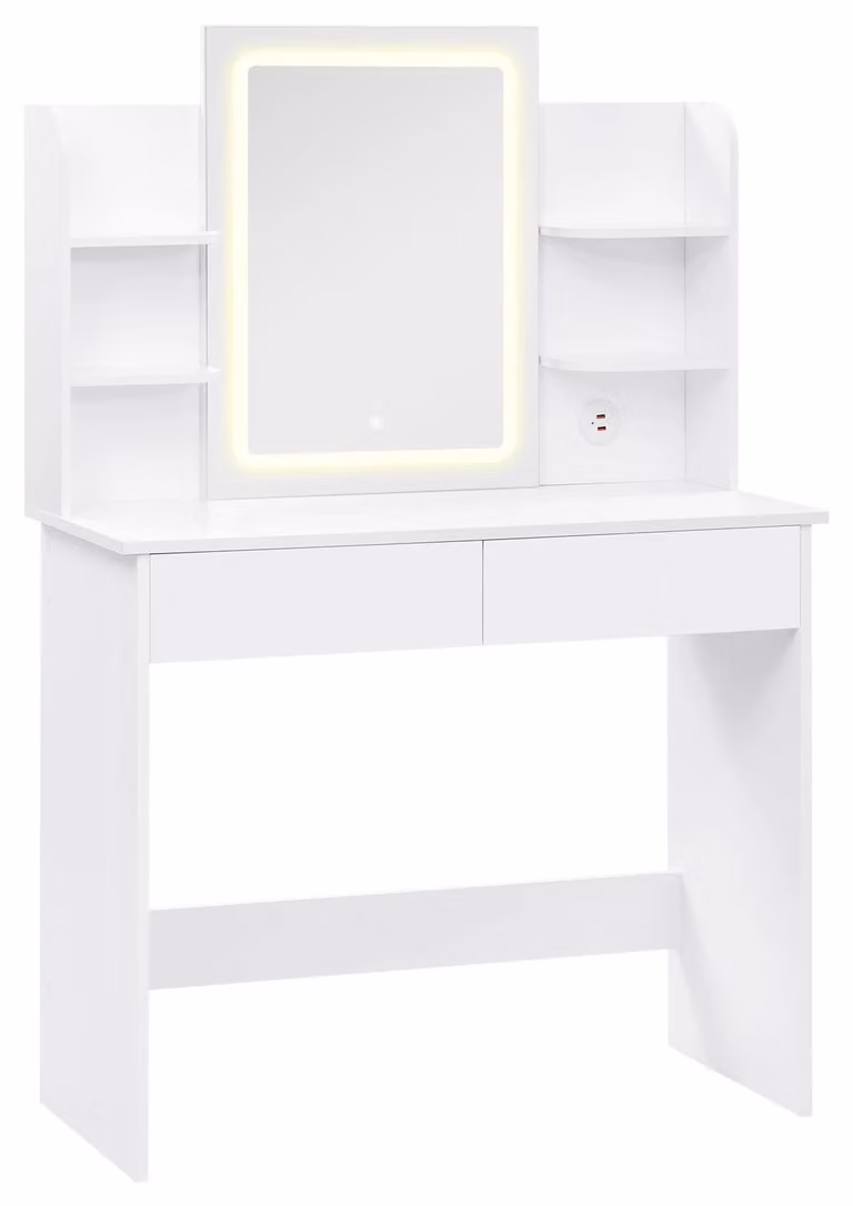 Tavolo da trucco - Tavolo per il trucco - Tavolo per il trucco con specchio e luci - Intensità regolabile - 2 porte USB