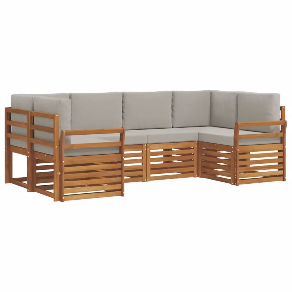Set di divani da esterno a L vidaXL in legno di acacia con cuscini grigi – 2
