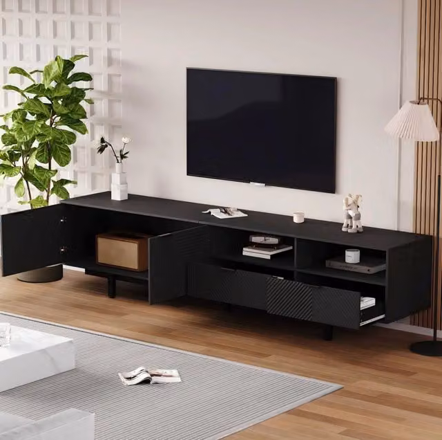 Mobile TV 200 cm con ante; design geometrico; truciolare; nero