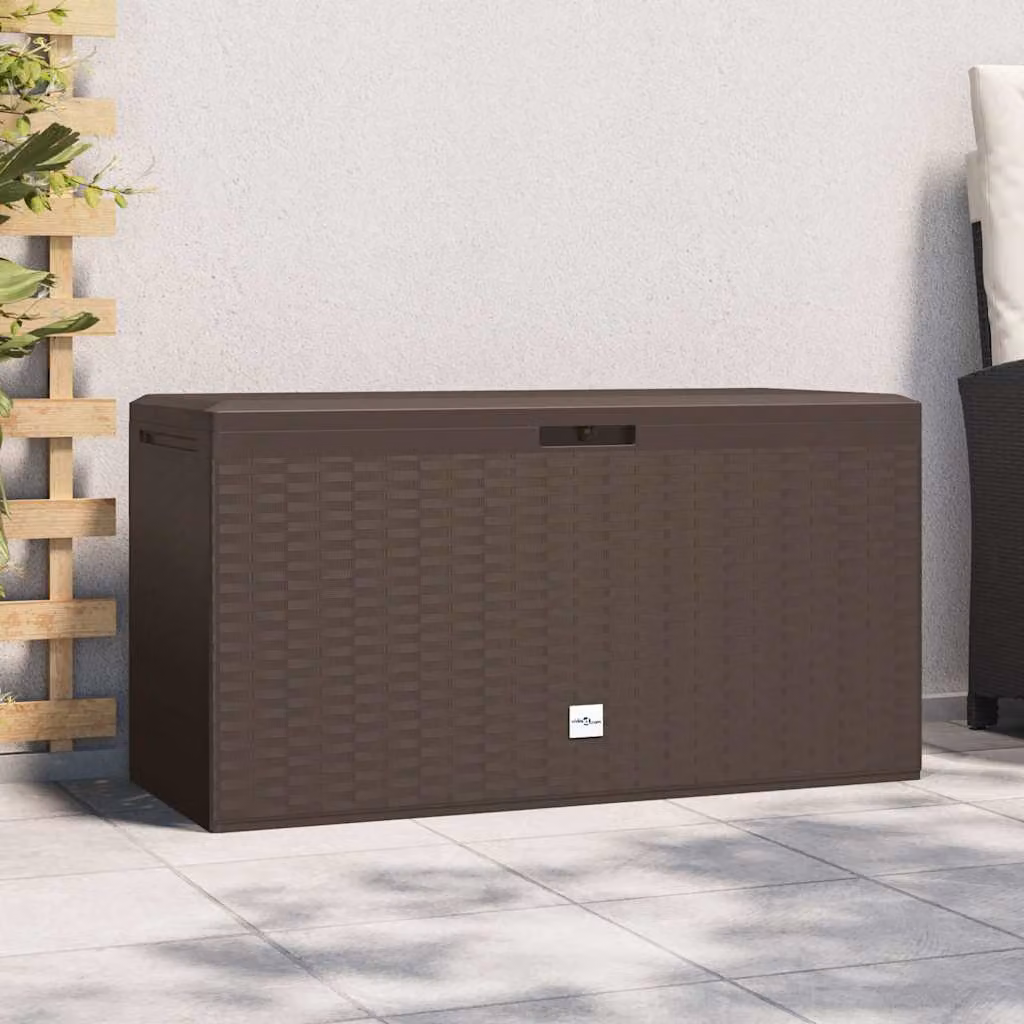 vidaXL Baule da Giardino in Plastica Marrone L: 114 cm, P: 47 cm, H: 60 cm