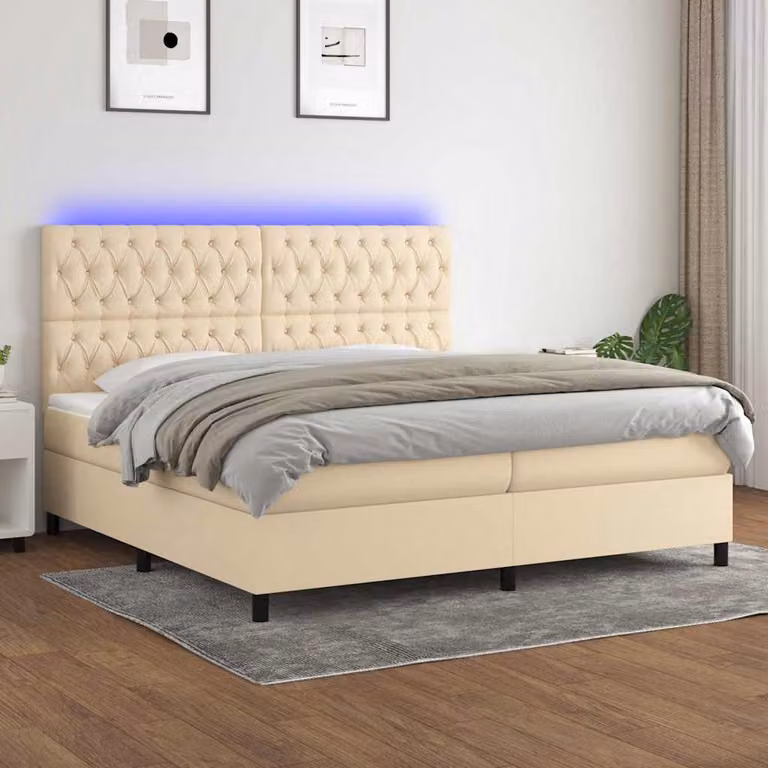 Letto Ibrido con Materasso e Illuminazione LED vidaXL in Tessuto Bianco e Beige L 200 x P 200 x H 128 cm