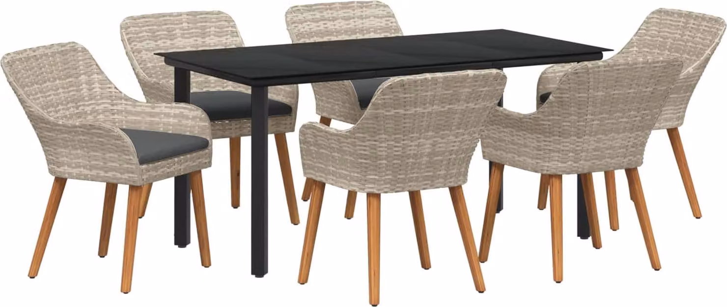 Set da Pranzo per Giardino 7 pcs Grigio chiaro polyrattan