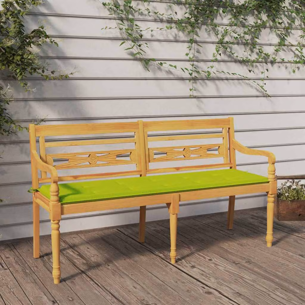 Panchina da giardino Batavia vidaXL in legno massello di teak con cuscini verde chiaro e marrone, L: 150 cm