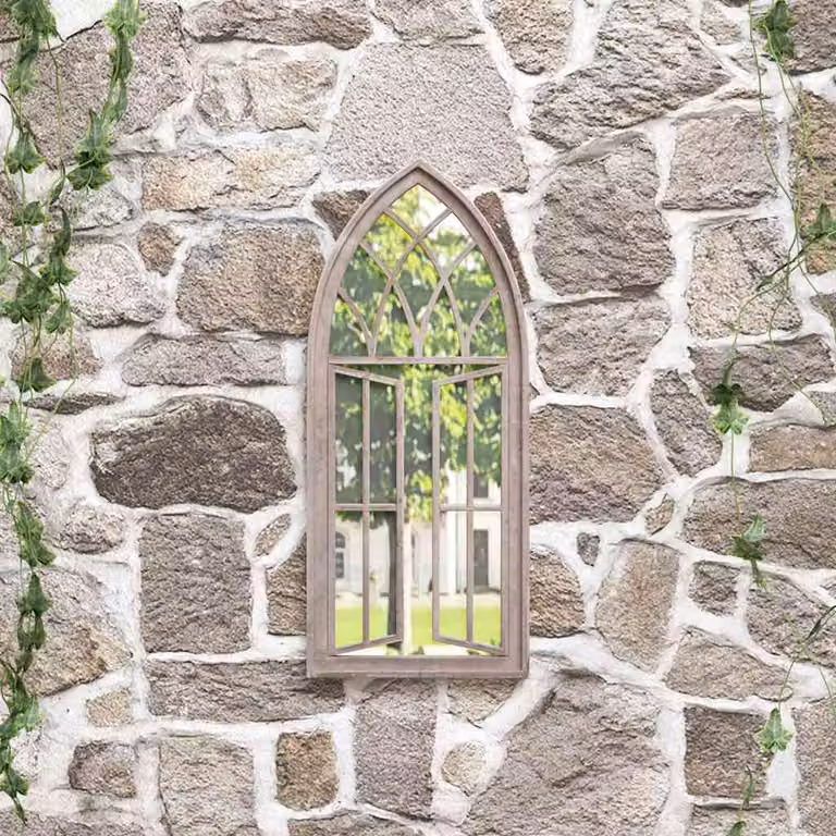 Specchio da giardino vidaXL in metallo beige con finitura antica, da appendere al muro, L: 70 cm, P: 30 cm