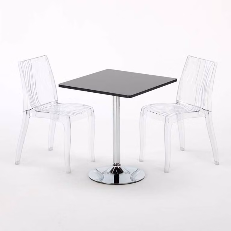 Tavolo quadrato nero e 2 sedie colorate trasparenti Grand Soleil Dune Platinum - Trasparente