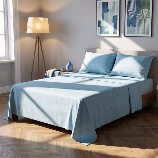 Completo letto matrimoniale fiorellini azzurro