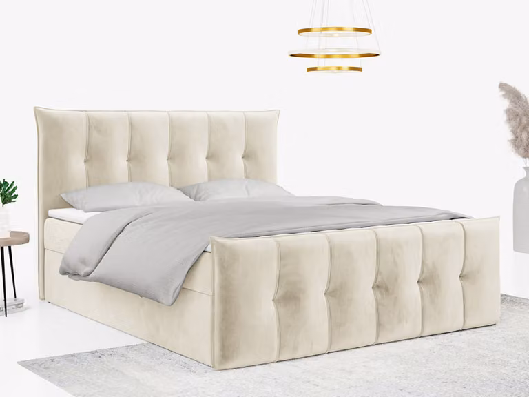 Letto boxspring con pediera e 2 cassetti - PREMIUM-11 - 120x200 cm - Beige - H3