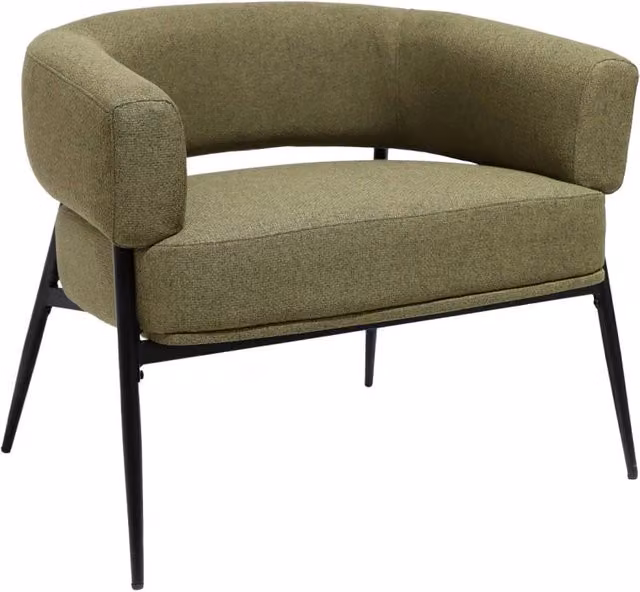 Poltrona lounge Sweeek in tessuto verde con schienale incurvato e struttura in metallo, H 81.5 x L 72.5 x P 69.0 cm