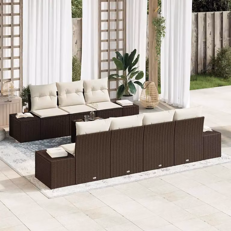 Set Divano da Giardino Moderno vidaXL con Tavolino da Caffè e Cuscini Marrone