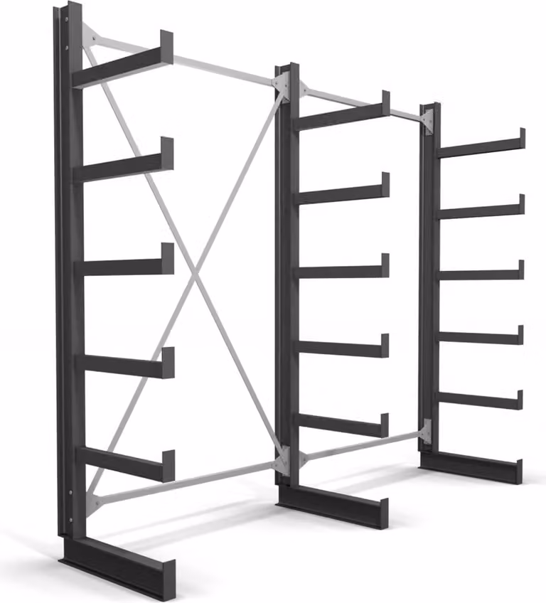 Scaffalatura cantilever STIER, monofronte, 2 campate con 5 livelli, LxHxP 2600x2000x500mm, sistema di scaffalatura con 5 bracci cantilever di uguale lunghezza, portata per braccio cantilever 200kg, sistema di stoccaggio con ancoraggio stabile al pavimento