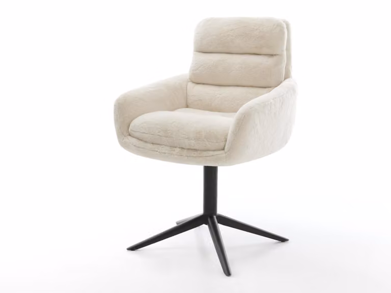 DELIFE sedia girevole Abelia-Flex con braccioli in peluche bianco panna base nera Funzione dondolo ruotabile a 360°