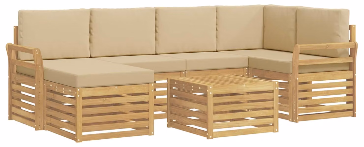 Set di divani da esterno, 7 pezzi, colore beige, tessuto: poliestere