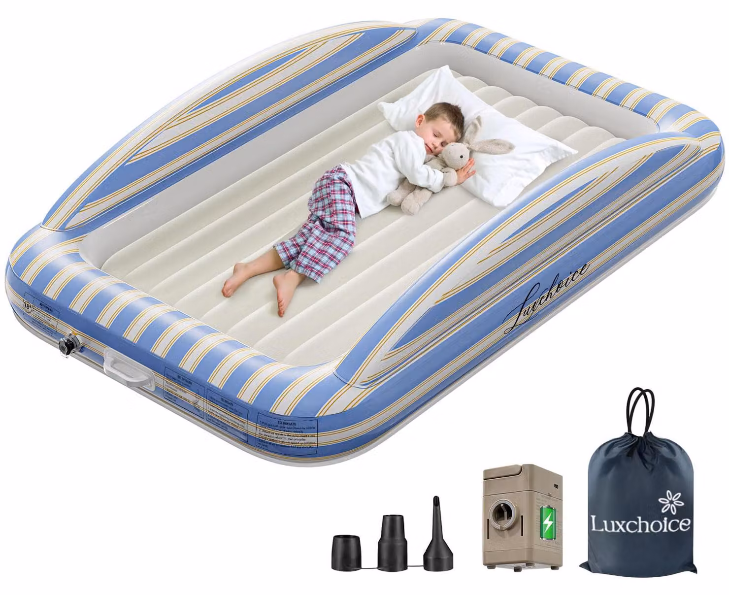 Materassino gonfiabile per bambini, con pompa, bordi di sicurezza, dimensioni 160x99x22 cm