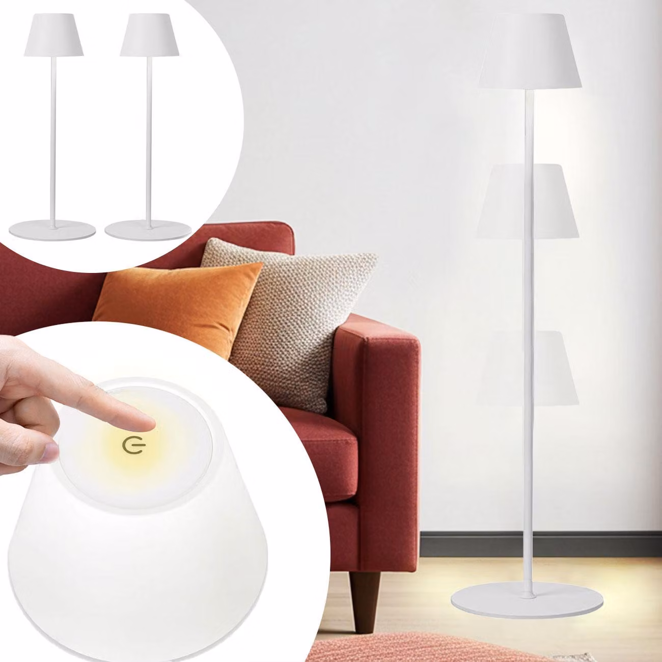 Set da 2 lampade da terra a LED regolabili in altezza, con regolazione dell'intensità luminosa, bianche, 50/90/130 cm – elegante illuminazione d'atmosfera per soggiorno, camera da letto, ufficio e spazi esterni