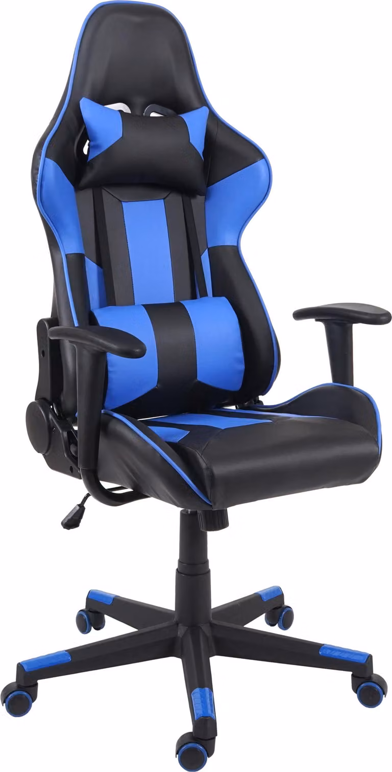 Sedia da ufficio HWC-F84, sedia da scrivania sedia da gioco sedia girevole executive, Similcuoio ~ nero/blu