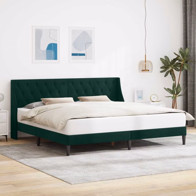 Struttura del letto moderna vidaXL in velluto verde scuro con telaio imbottito L/P: 180 x 200 cm