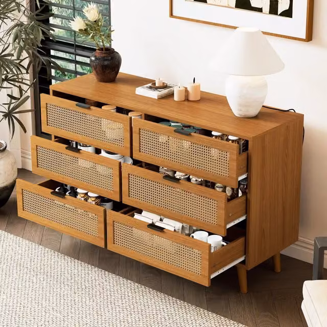 Cassettiera 6 Cassetti con Maniglie in Metallo ¨C MINIMAL ¨C Legno, 120x76.5x40 cm