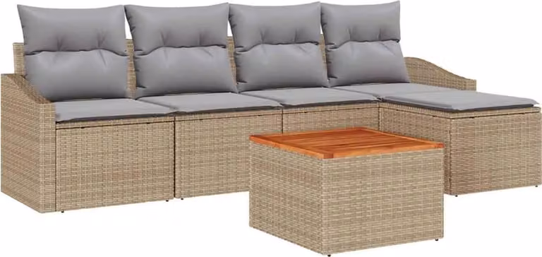 Set Divano da Giardino 6 pcs Beige e Grigio Chiaro polyrattan