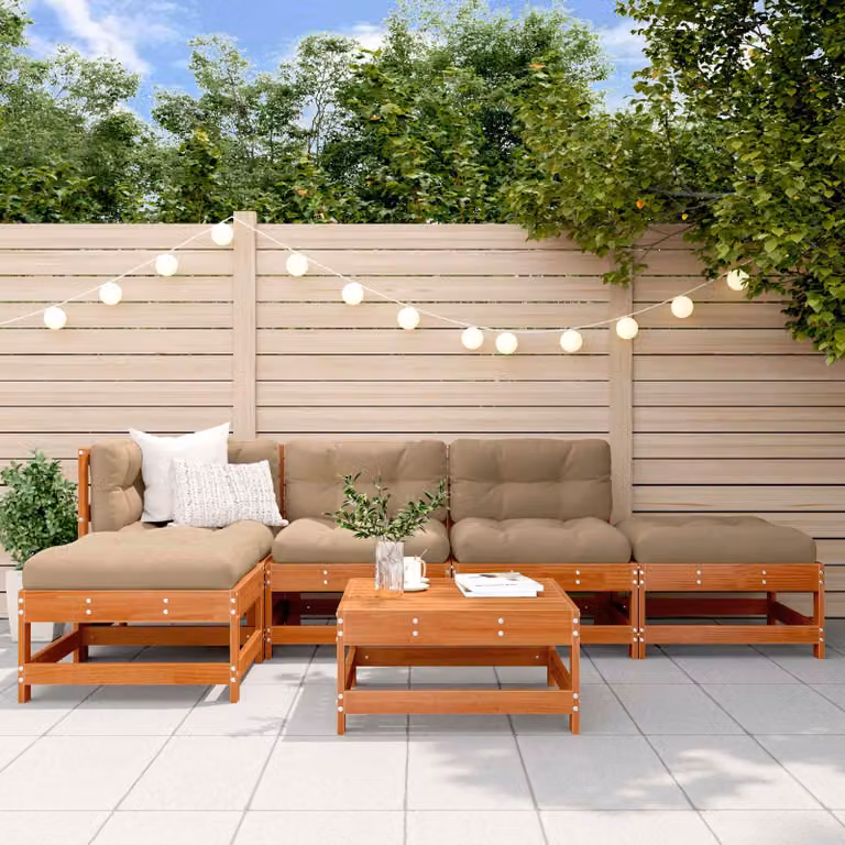 Set Lounge da Giardino vidaXL in Legno di Pino Marrone Cerato con Cuscini Beige, 5 Pezzi, Design Moderno a L