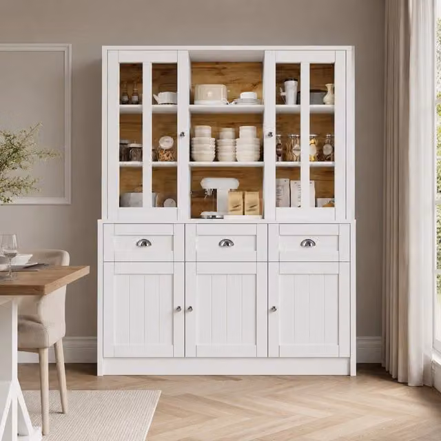 Mobile alto ULEVR 140x38,5x175 cm con ante in acrilico e ripiani regolabili, bianco