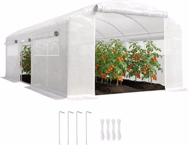 Serra Tunnel da Giardino ¨C Xylo ¨C 6x3x2m Acciaio Galvanizzato Bianco 3 Porte 6 Finestre
