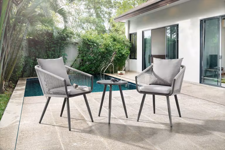 Set da balcone Destiny ROM 2x poltrone + 1 tavolo Ø45x56cm, incl. cuscini
